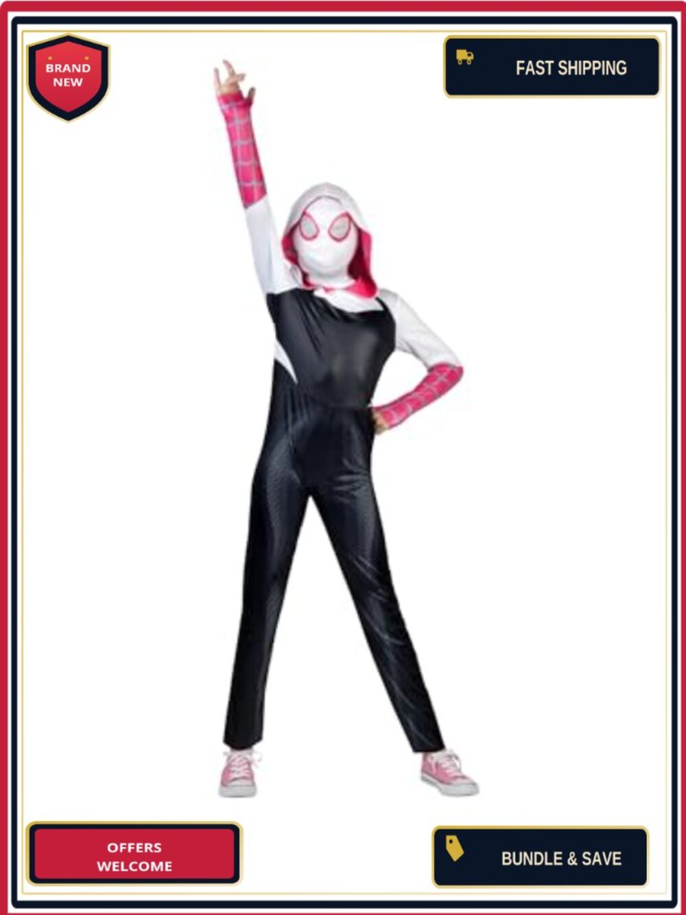 Spider-Gwen Youth Costume Hooded Jumpsuit Fabric Mask
